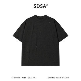 SDSA男装2026新款高贵轻奢美式简约纯色褶皱铆钉设计圆领短袖T恤