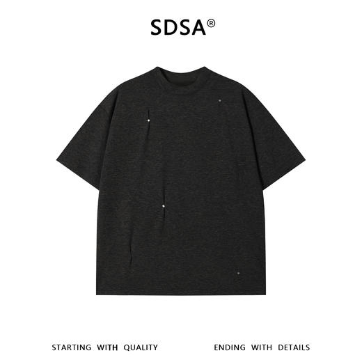 SDSA男装2026新款高贵轻奢美式简约纯色褶皱铆钉设计圆领短袖T恤 商品图0