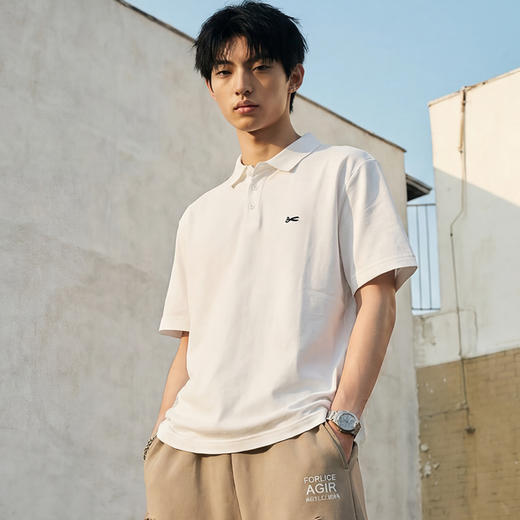 DRONKOO 2026 翻领左胸剪刀刺绣修身短袖T恤 商品图2