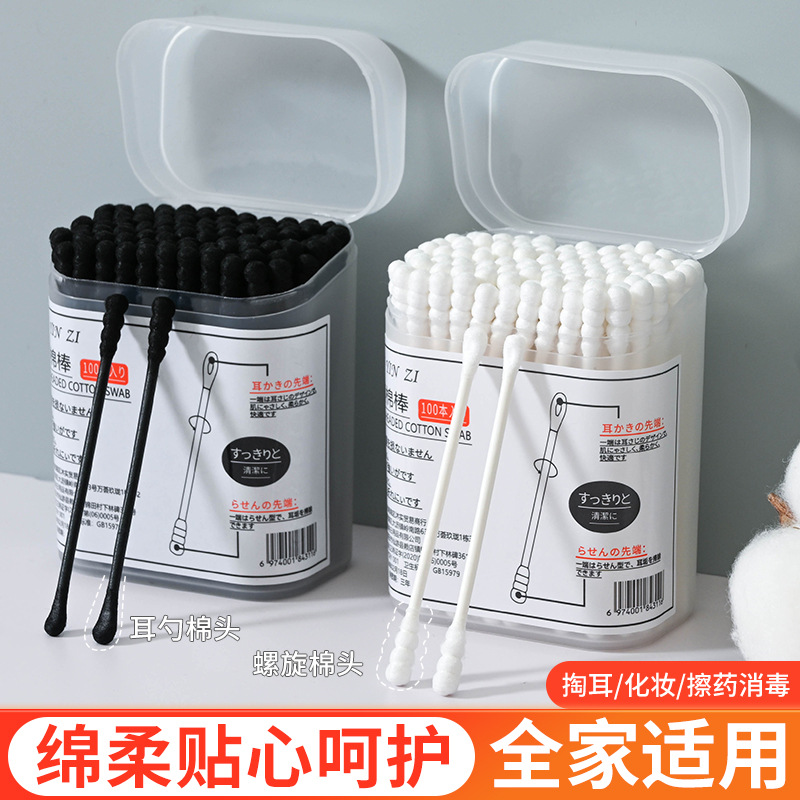 【为清洁而生❗️家用双头棉签】螺旋纹理设计，深度清洁耳道、缝隙，吸附污垢更彻底，化妆卸妆、清洁死角超好用，挖耳勺耳道专用棉棒一次性化妆双头棉花棒L