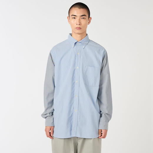 nanamica Button Down Stripe Storm 机能性面料复古拼色长袖衬衫 商品图0