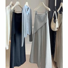 【不规则假两件西裤】屁帘阔腿裤春新款 小众设计感宽松直筒休闲裤潮