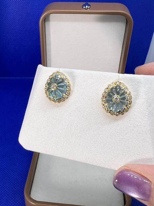 【日本溯源之旅】设计师独款 18k托帕石钻石耳夹 大克拉托帕石10ct  立体切磨工艺 围镶钻石复古优雅 钻石0.46ct 弹力双夹 8.3g（展会产品拍下后不支持7天无理由退换货） 商品图1