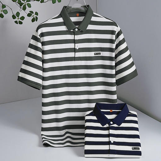 【DWP】大依优型大码男装夏季翻领polo衫条纹棉质商务休闲舒适上衣短袖 商品图1
