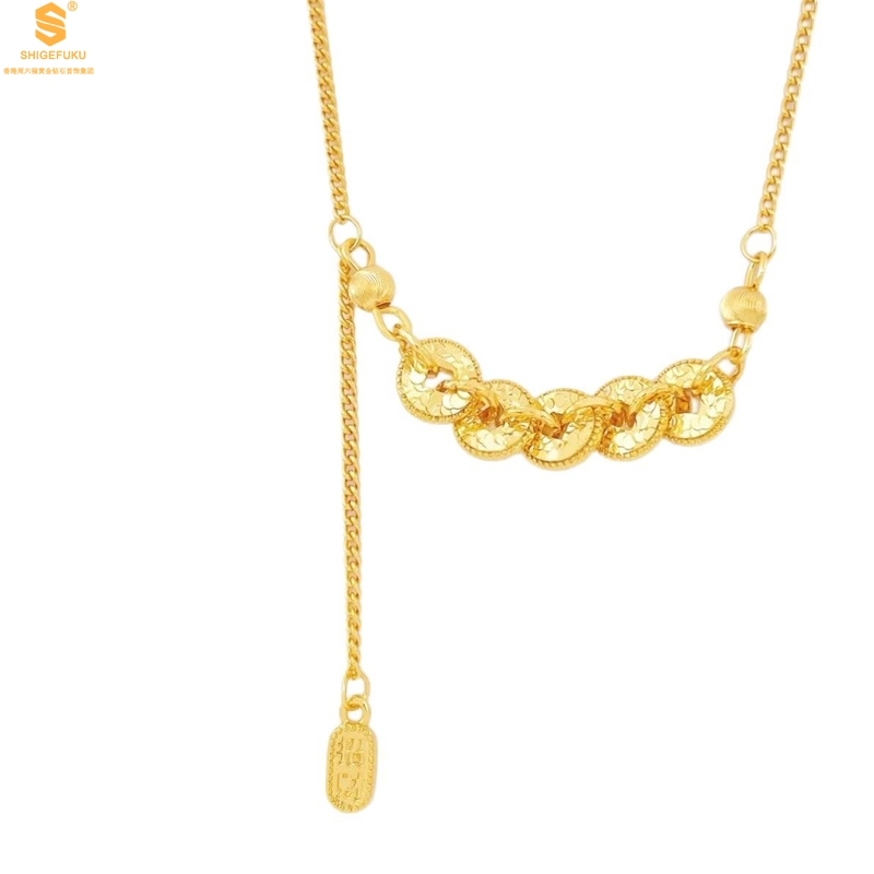 【香港周六福黄金钻石首饰】钱途闪亮招财纳福CNC微雕K金项链 约5克