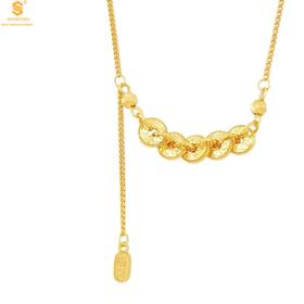 【香港周六福黄金钻石首饰】钱途闪亮招财纳福CNC微雕K金项链 约5克