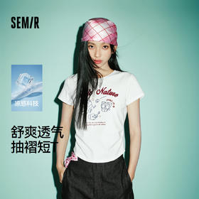 凉感T|森马罗小黑短袖T恤女夏短款修身正肩2026新款趣味显瘦衣服