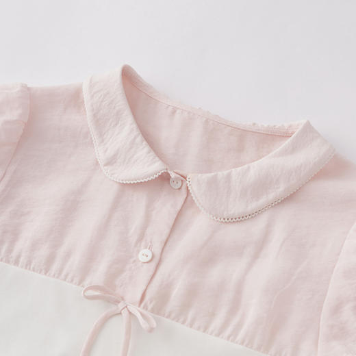 HERLIAN 2026年夏季新品蝴蝶结装饰假两件上衣女士修身翻领短袖 商品图3