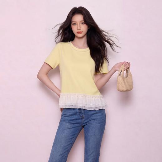 奢姿大码女装2026夏季减龄木耳边拼接上衣胖妹妹时尚休闲圆领T恤9962154508 商品图0