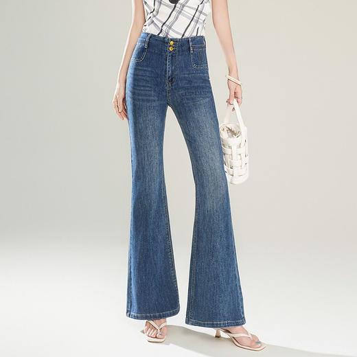 「自」全新升级【铂金会员174/天猫229/差价55】(20007)洛诗琳设计感高腰微喇牛仔裤女2026夏季新款显瘦直筒长裤 商品图1