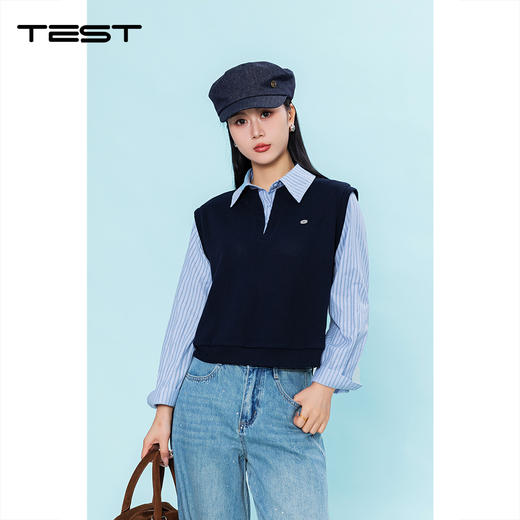 春上新学院风条纹拼接显瘦通勤上衣1261061 商品图0