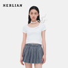 HERLIAN 2026年夏季新品蝴蝶结装饰U领修身简约百搭女士短袖T恤 商品缩略图0