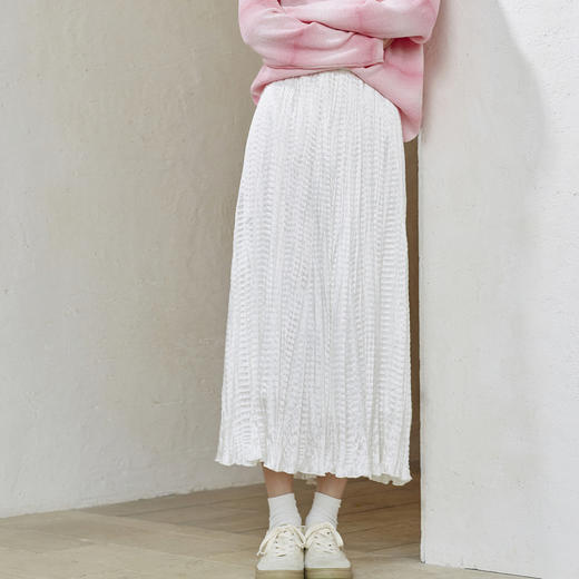 【百图lulu定制】【月光裙】白色飘逸仙气半身裙 高腰大摆皱褶A字裙 商品图4