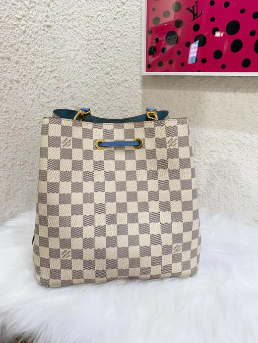 Lv 白拼蓝棋盘格 老花 水桶包 商品图1