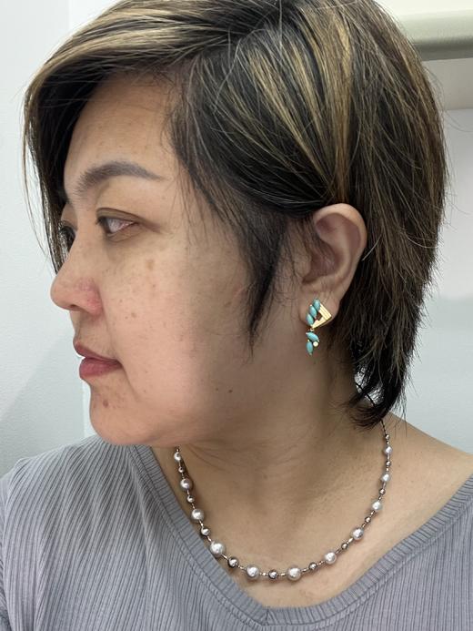 【日本溯源之旅】18k金松石耳夹 设计师特款 原矿美松自然质朴 独特橄榄形群镶设计款 耳坠长度灵动轻盈 弹力双夹 8g（展会产品拍下后不支持7天无理由退换货） 商品图2