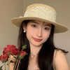 小清新田园风时尚百搭平顶蕾丝遮阳帽女草编出游太阳帽子防晒大檐 商品缩略图0