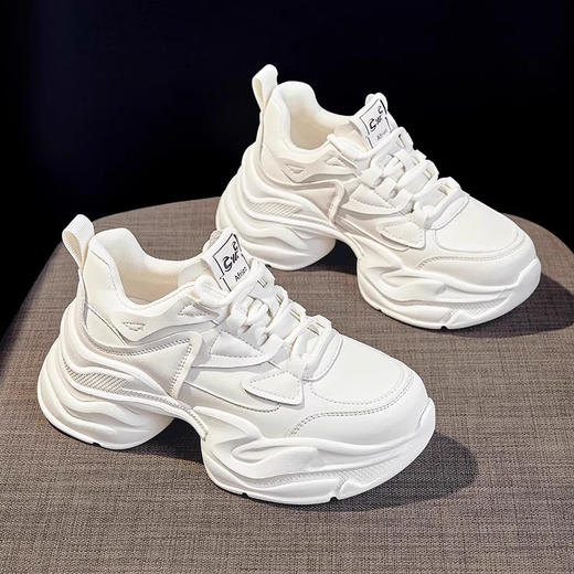 真皮厚底增高小个子老爹鞋女鞋春夏季新款轻便休闲运动鞋 商品图0