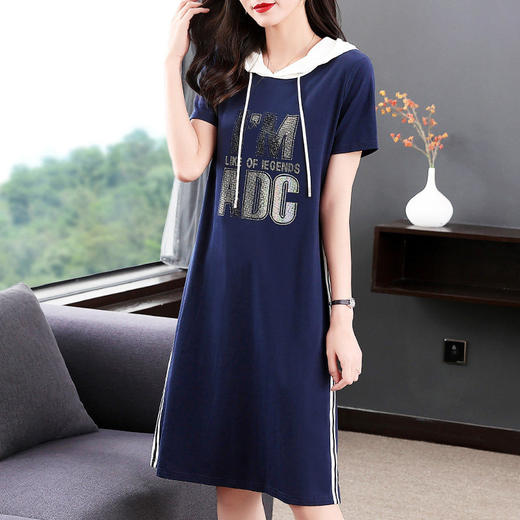 纯棉休闲连衣裙大码胖mm显瘦遮肚短袖卫衣裙子女减龄夏装2026新款 商品图3