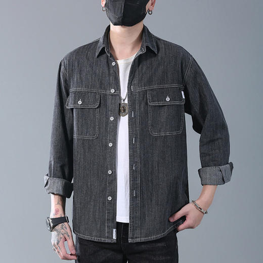 【DYG】大依优型大码男装潮牌牛仔衬衫纯色翻领休闲牛仔衬衫棉质外套 商品图2