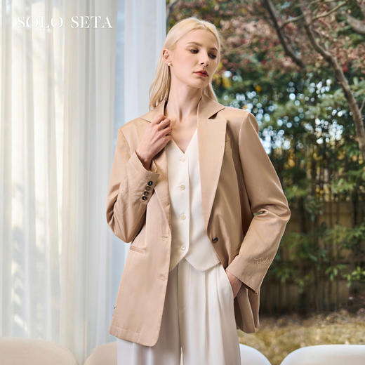 Solo seta女士桑蚕丝纯色西装上衣职业装通勤正装2026春季新款 商品图0