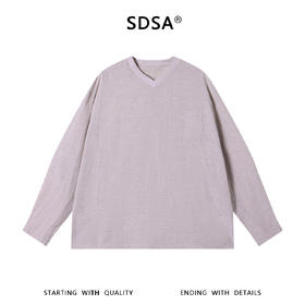 SDSA男装2026新款高贵轻奢简约休闲口袋拼接V领长袖T恤百搭上衣