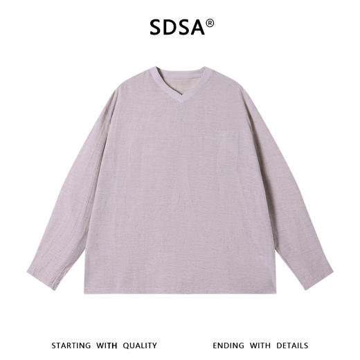 SDSA男装2026新款高贵轻奢简约休闲口袋拼接V领长袖T恤百搭上衣 商品图0