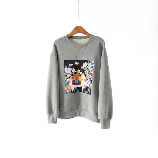 「高货yn」全新升级【铂金会员201/天猫269/差价68】(02155)洛诗琳气质长绒棉印花上衣2026新款毛圈布宽松百搭卫衣 商品图0