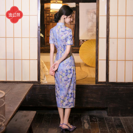 逸红颜《若玫》26夏新款弹力针织浪漫莫奈风玫瑰定位花改良旗袍女 商品图4