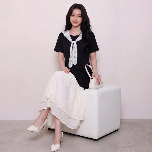 奢姿大码女装2026夏季撞色海军领连衣裙胖妹妹遮肉减龄学院风长裙9962832257 商品图4