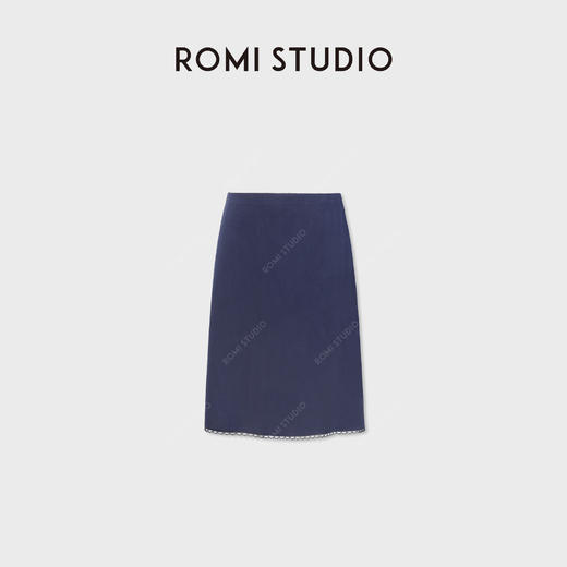 ROMI STUDIO100%桑蚕丝素绉缎蕾丝花边微A半身裙RWDRXX3172 商品图2