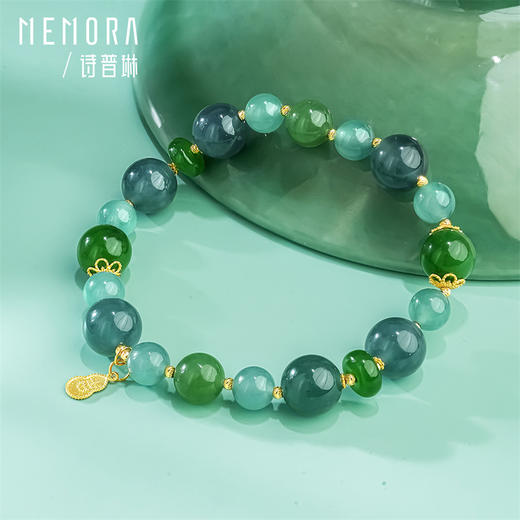 【新品首发】琳琅雅玉系列 黄色18K金葫芦蓝水碧玉双拼手链 蓝色翡翠和田玉MEMORA诗普琳JB003901 商品图4