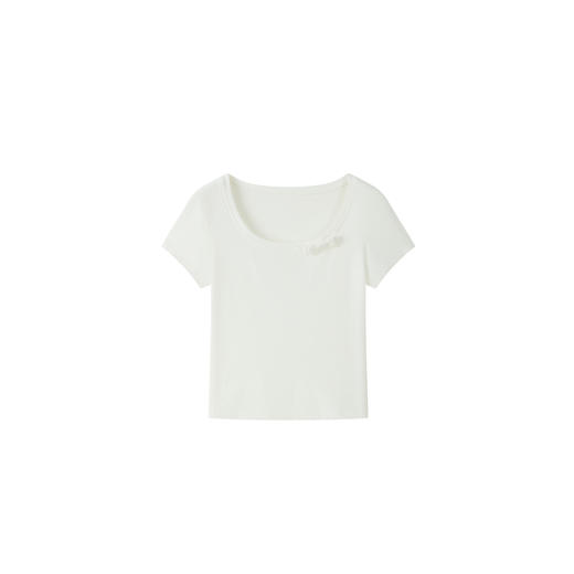 HERLIAN 2026年夏季新品蝴蝶结装饰U领修身简约百搭女士短袖T恤 商品图4