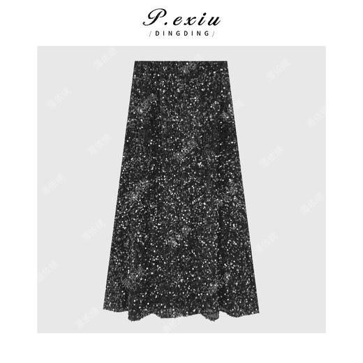 PanYiXiu/潘依绣法式气质高级感丝绒亮片显瘦松紧腰半身裙H2591 商品图2