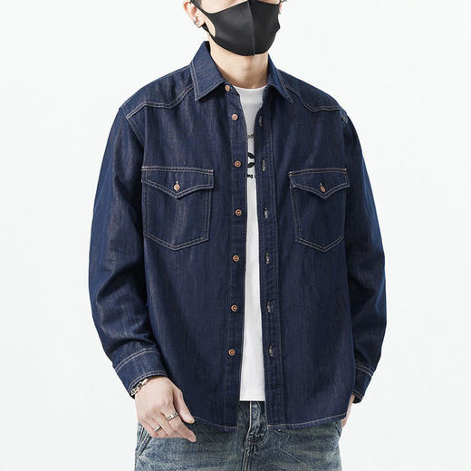 【DYG】大依优型大码男装春秋牛仔衬衫简约百搭原色牛仔衬衫外套上衣 商品图2
