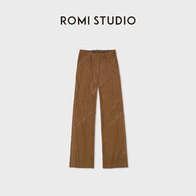 ROMI STUDIO“棕标系列”羊绒弹力皮松紧高腰直筒皮裤RWDWXG2174
