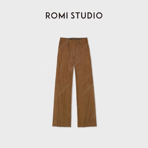 ROMI STUDIO“棕标系列”羊绒弹力皮松紧高腰直筒皮裤RWDWXG2174 商品图0