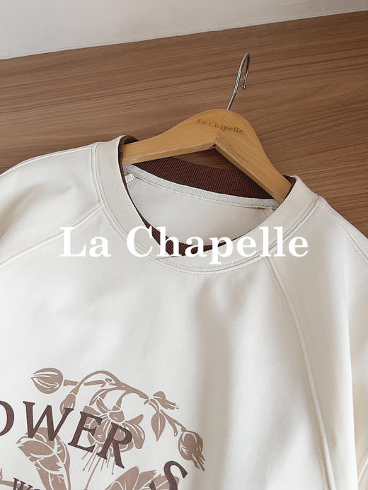 专柜实拍【花语卫衣！】拉夏贝尔/La Chapelle美式复古拼色圆领字母印花设计慵懒感三色长袖廓形卫衣 商品图4