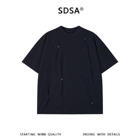 SDSA男装2026新款高贵轻奢美式简约纯色褶皱铆钉设计圆领短袖T恤