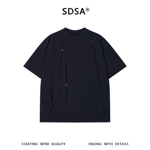 SDSA男装2026新款高贵轻奢美式简约纯色褶皱铆钉设计圆领短袖T恤 商品图0