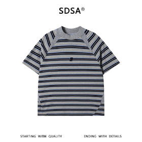 SDSA男装2026新款轻奢韩系撞色条纹刺绣字母圆领短袖T恤百搭上衣