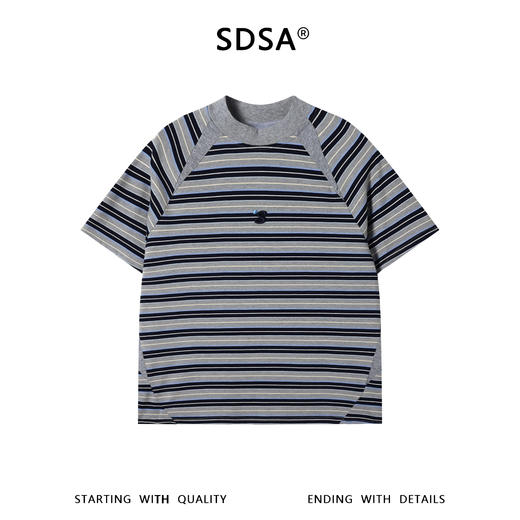 SDSA男装2026新款轻奢韩系撞色条纹刺绣字母圆领短袖T恤百搭上衣 商品图0