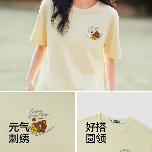 森马罗小黑短袖T恤女夏季吸湿速干卡通刺绣落肩2026新款可爱上衣 商品图3