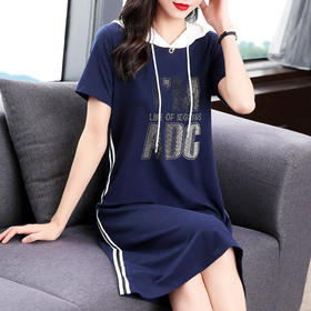 纯棉休闲连衣裙大码胖mm显瘦遮肚短袖卫衣裙子女减龄夏装2026新款