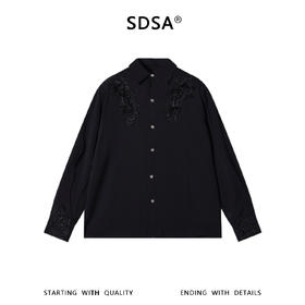 SDSA男装2026新款轻奢法式纯色重工刺绣花卉设计长袖衬衫百搭时尚
