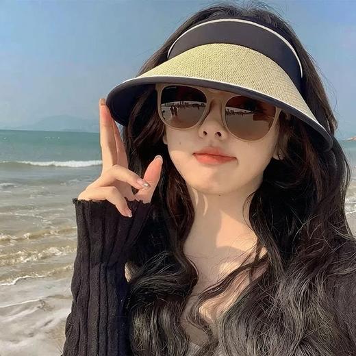 空顶防晒帽女夏uv草帽防紫外线太阳帽子遮阳帽遮脸可折叠度假大檐 商品图3