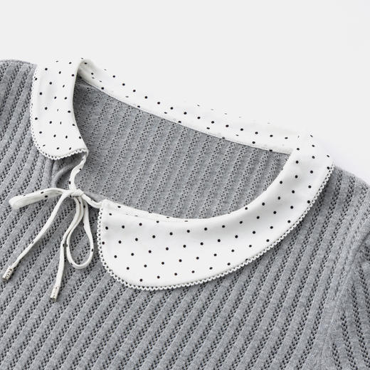 HERLIAN 2026年夏季新品不规则娃娃领蝴蝶结系带女士短袖针织衫 商品图3