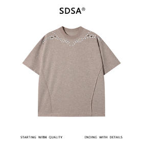 SDSA男装2026新款高贵轻奢美式复古铆钉圆领短袖T恤百搭高街上衣