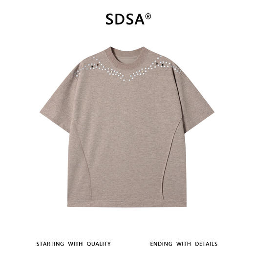 SDSA男装2026新款高贵轻奢美式复古铆钉圆领短袖T恤百搭高街上衣 商品图0