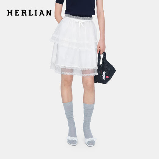 HERLIAN 2026年夏季新品多层花边蝴蝶结叠纱裙中长款女蓬蓬裙半裙 商品图0