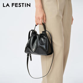 拉菲斯汀 小福袋包头层牛皮黑色女包斜挎包小众流浪包